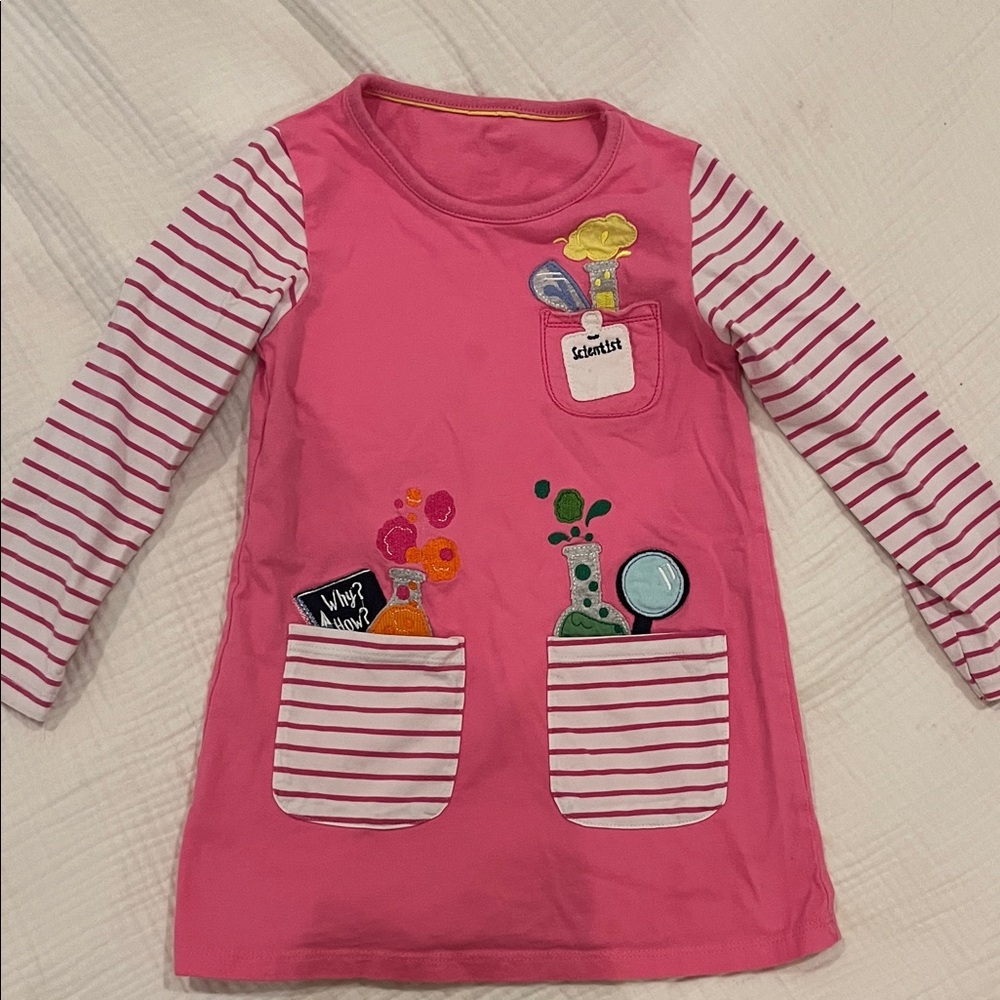 Pink Kids Scientist Shirt with Striped Sleeves